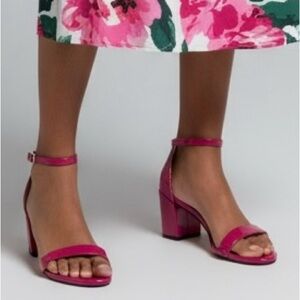 Stewart Weitzman Nudistcurve Patent Leather Block Heel Sandals Women US 7 Pink